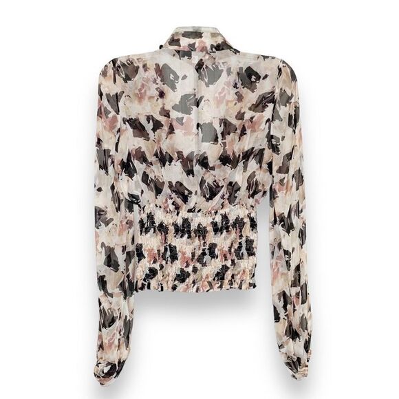 CAROLINE CONSTAS Sonya Smocked Silk Floral Print Sheer Blouse Women’s Size Small - Picture 5 of 12